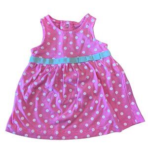 Carters Baby Girls Pink Polka Dot Dress with Blue Ribbon and Bow Size 3M